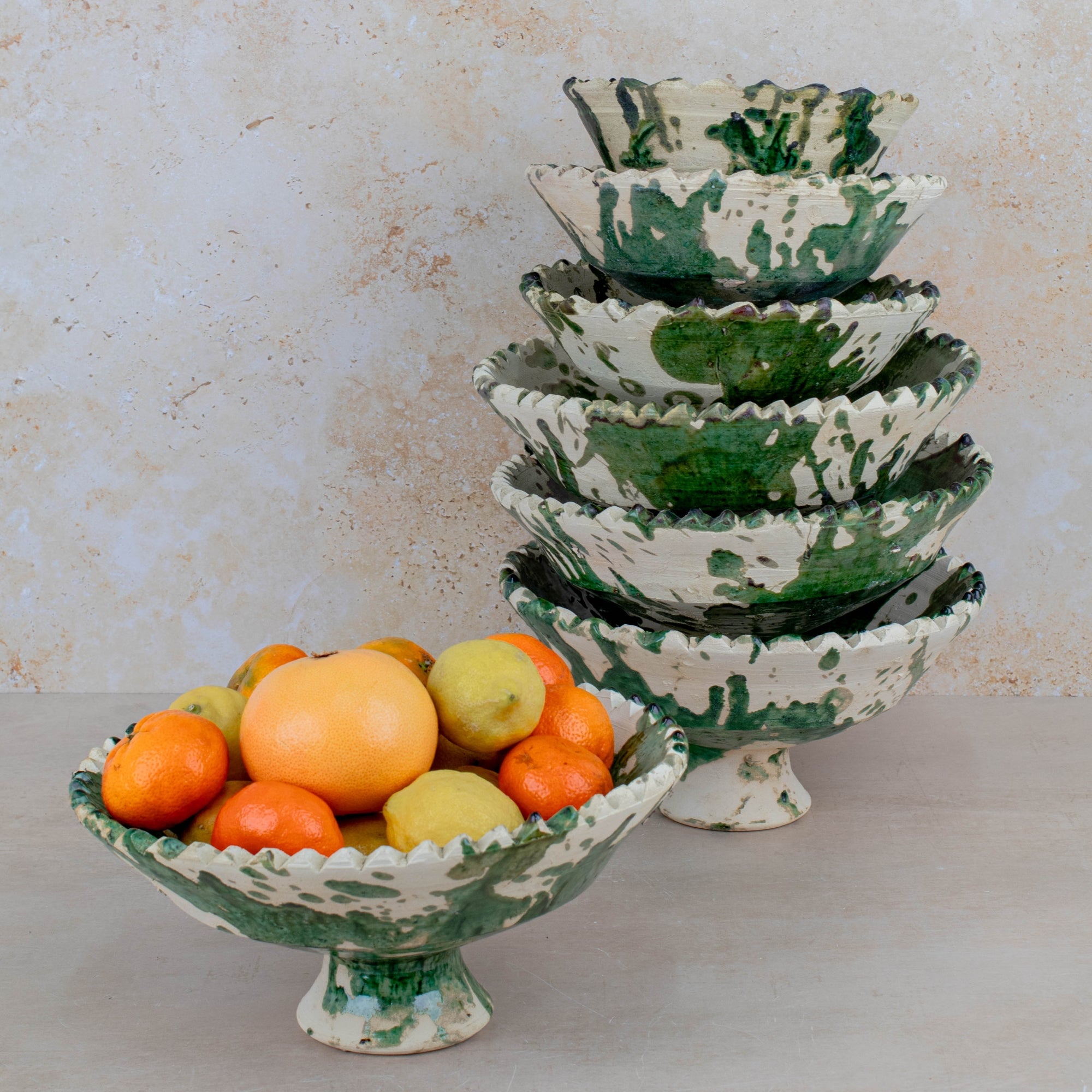 Handmade Tamegroute Bowl - Green (Half-Glazed Splatter)