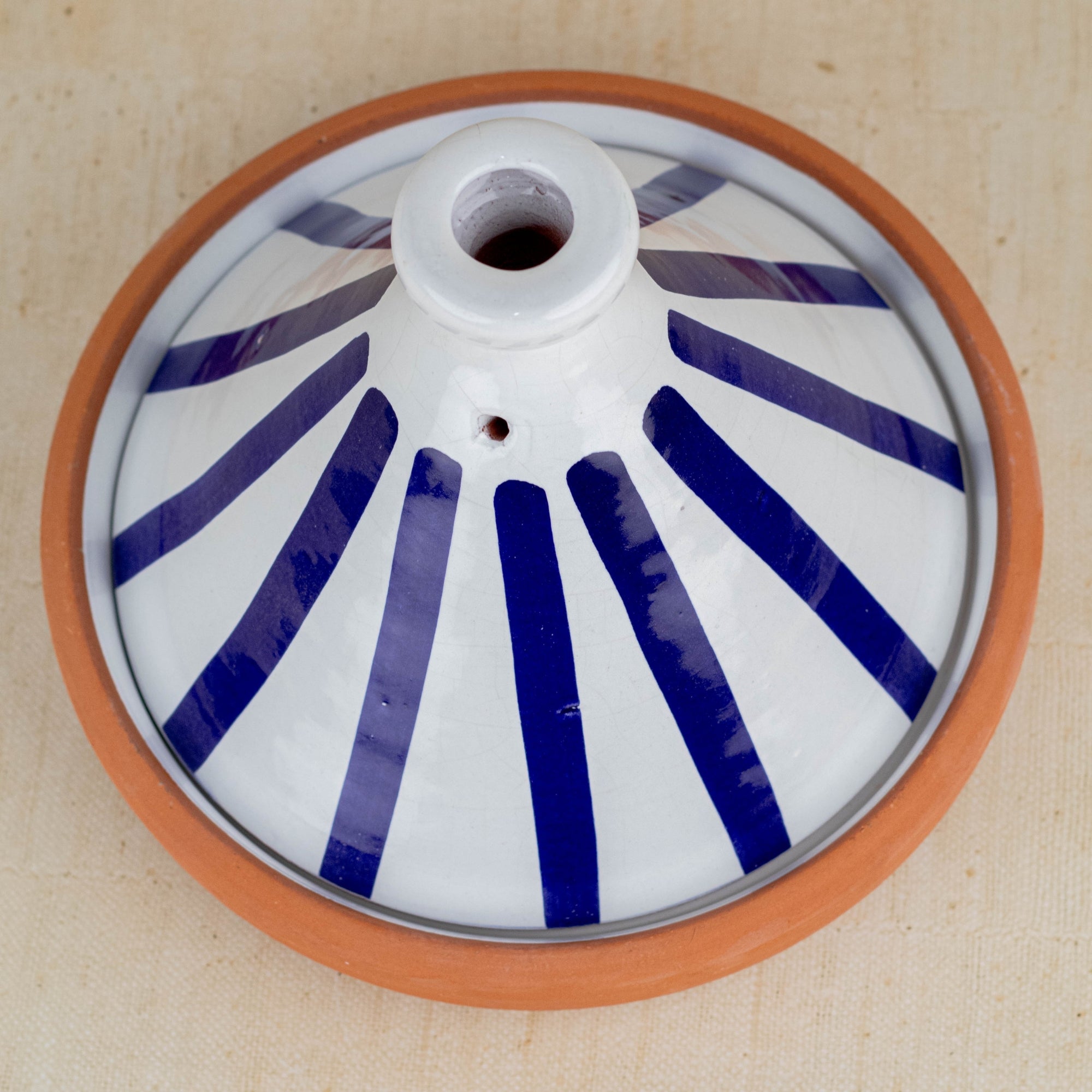 Handmade Moroccan Cooking Tagine - Blue Stripes 