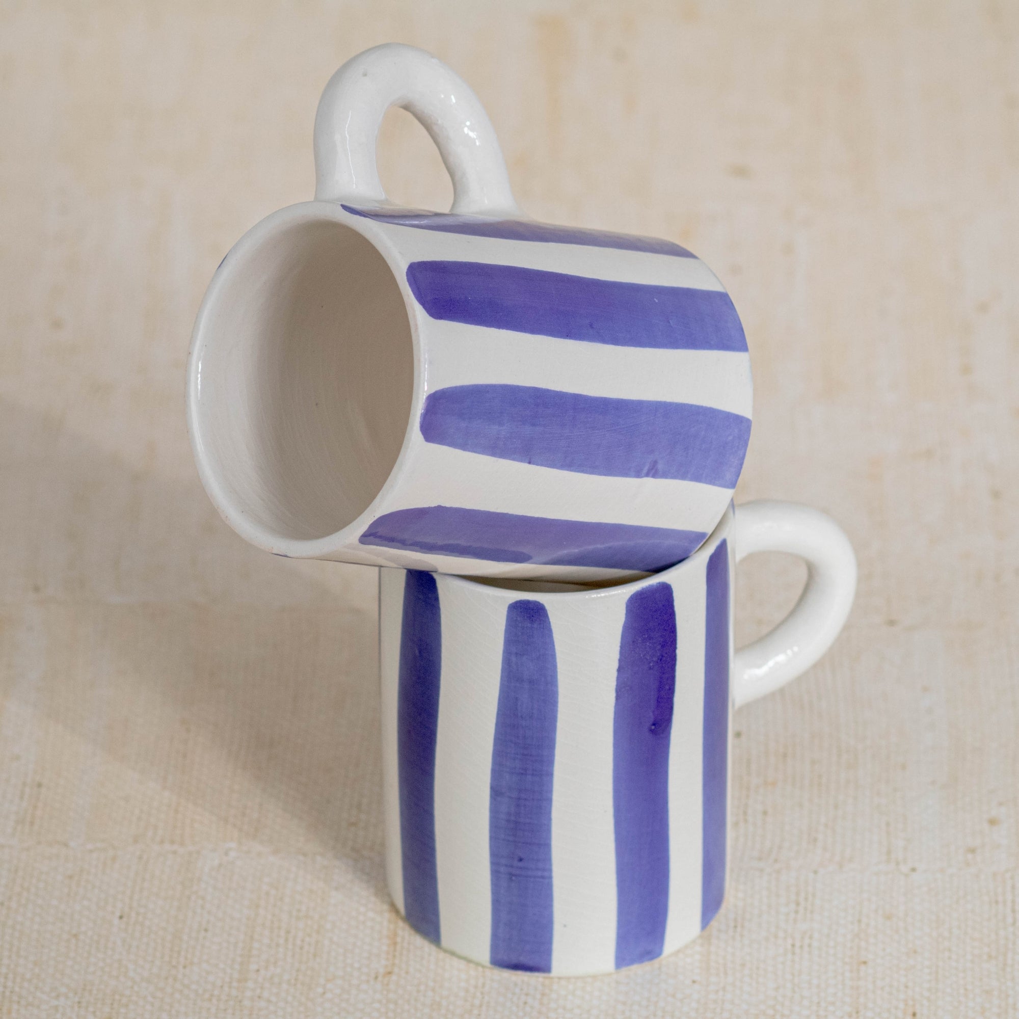Handmade Striped Coffee Mug - Blue