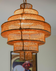 Raffia Pendant Light Bohemian Lace Suspension Doum Lamp Pendant - Moroccan Handmade Straw Shade - Wicker Chandelier - Suspension Paille