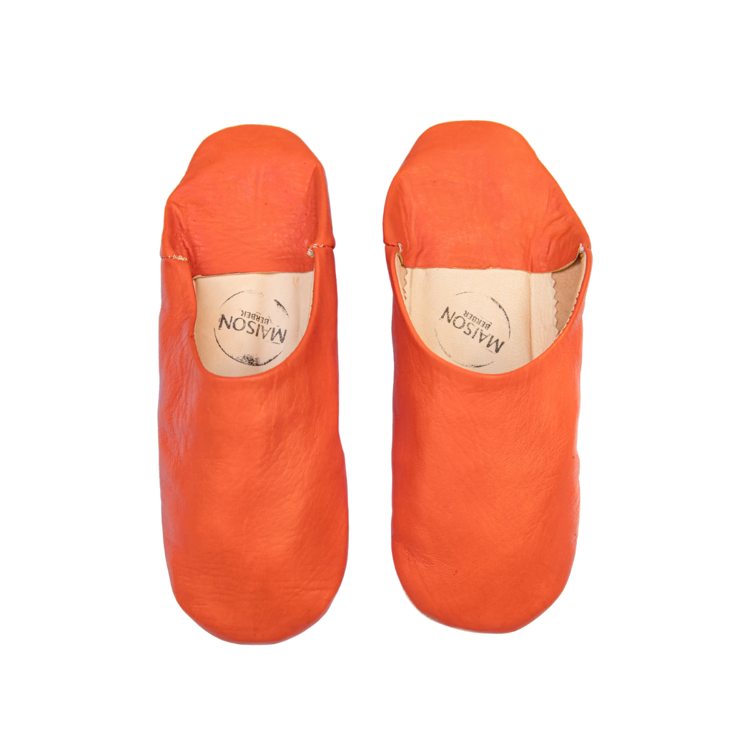 Moroccan Babouche Slippers, Tangerine