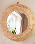 Moroccan Handcrafted Wall Mirror: Round - Natural Raffia