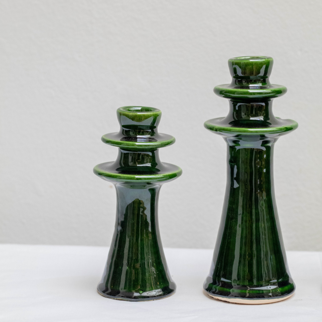 Handmade Tamegroute Shaded Green Candlestick Holder