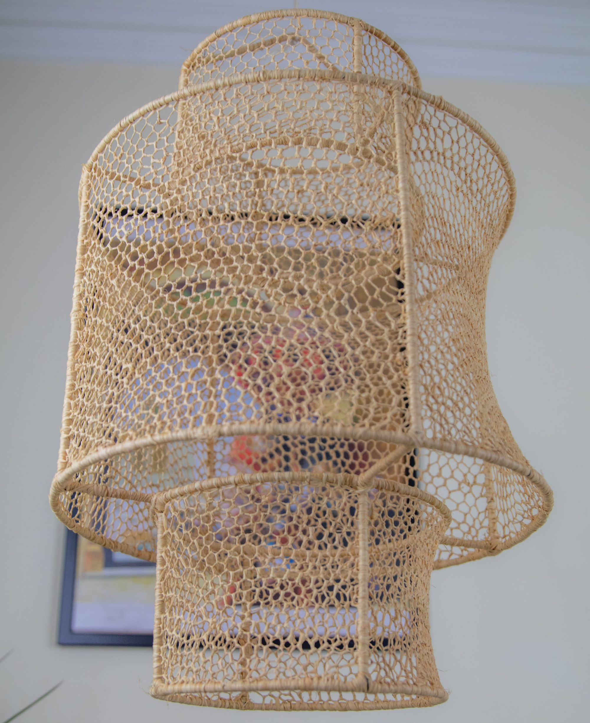 Raffia Bell Pendant Light - Boho-Chic Ceiling Pendant Light - Handmade Lampshade