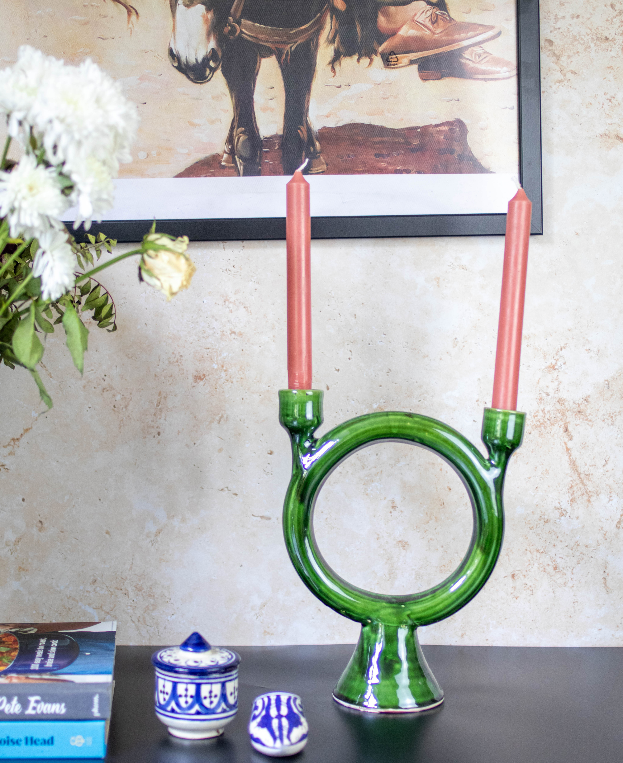Tamegroute Shaded Green Ceramic Candlestick Holder