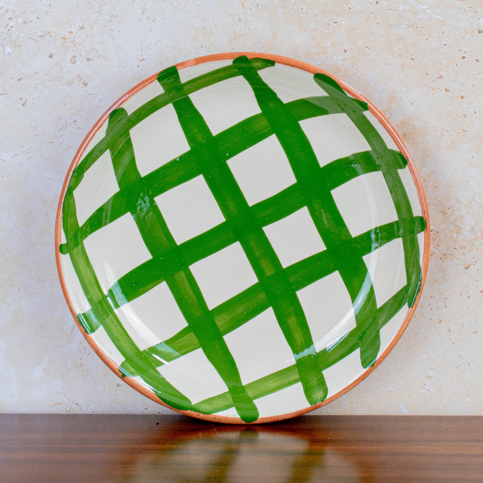 Handmade Checkered Ceramic Bowl - Green