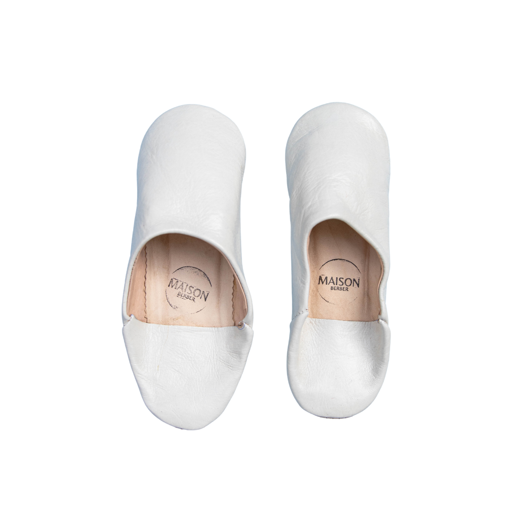 Moroccan Babouche Slippers, White