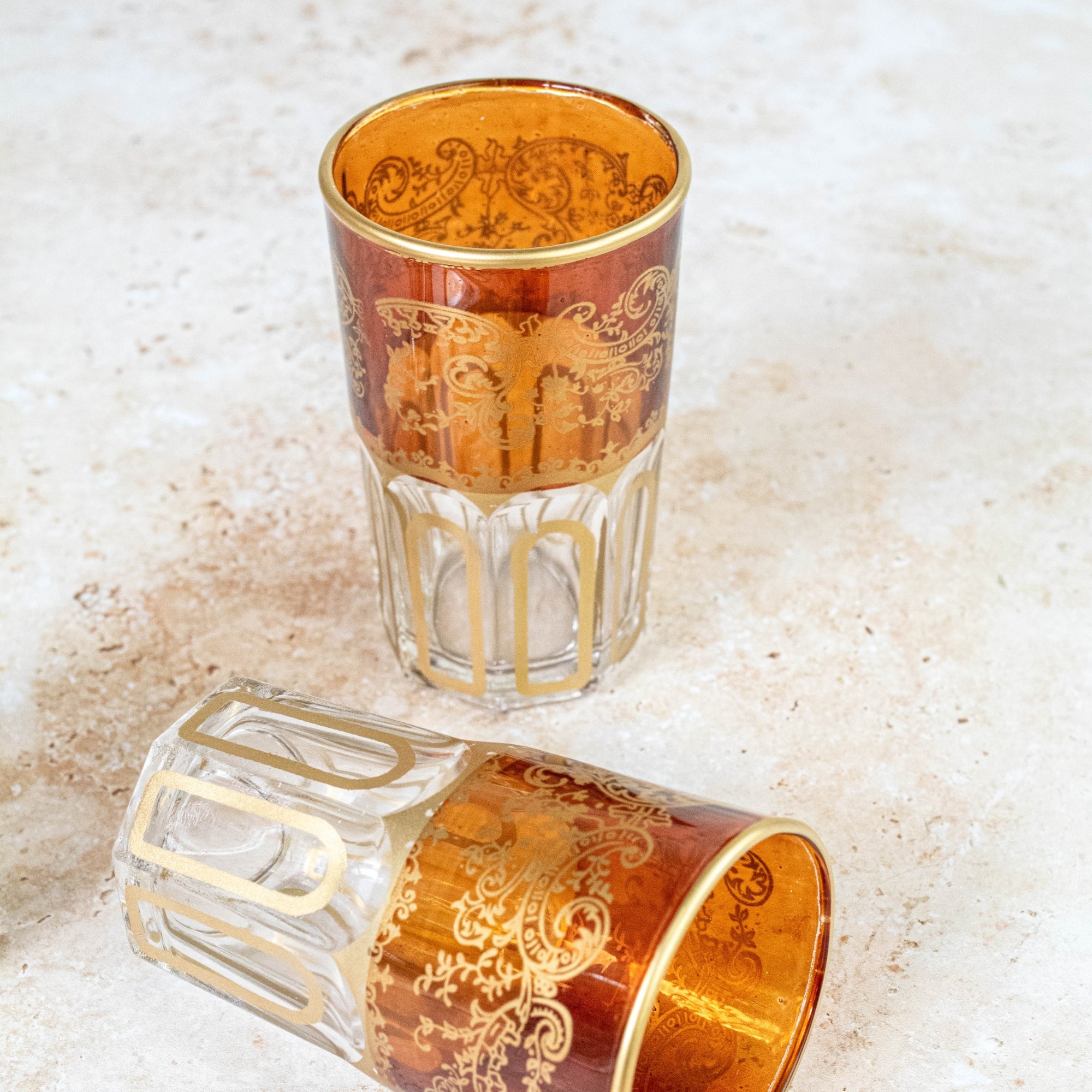 Moroccan Tea Glasses – Amber &amp; Gold Set of 6