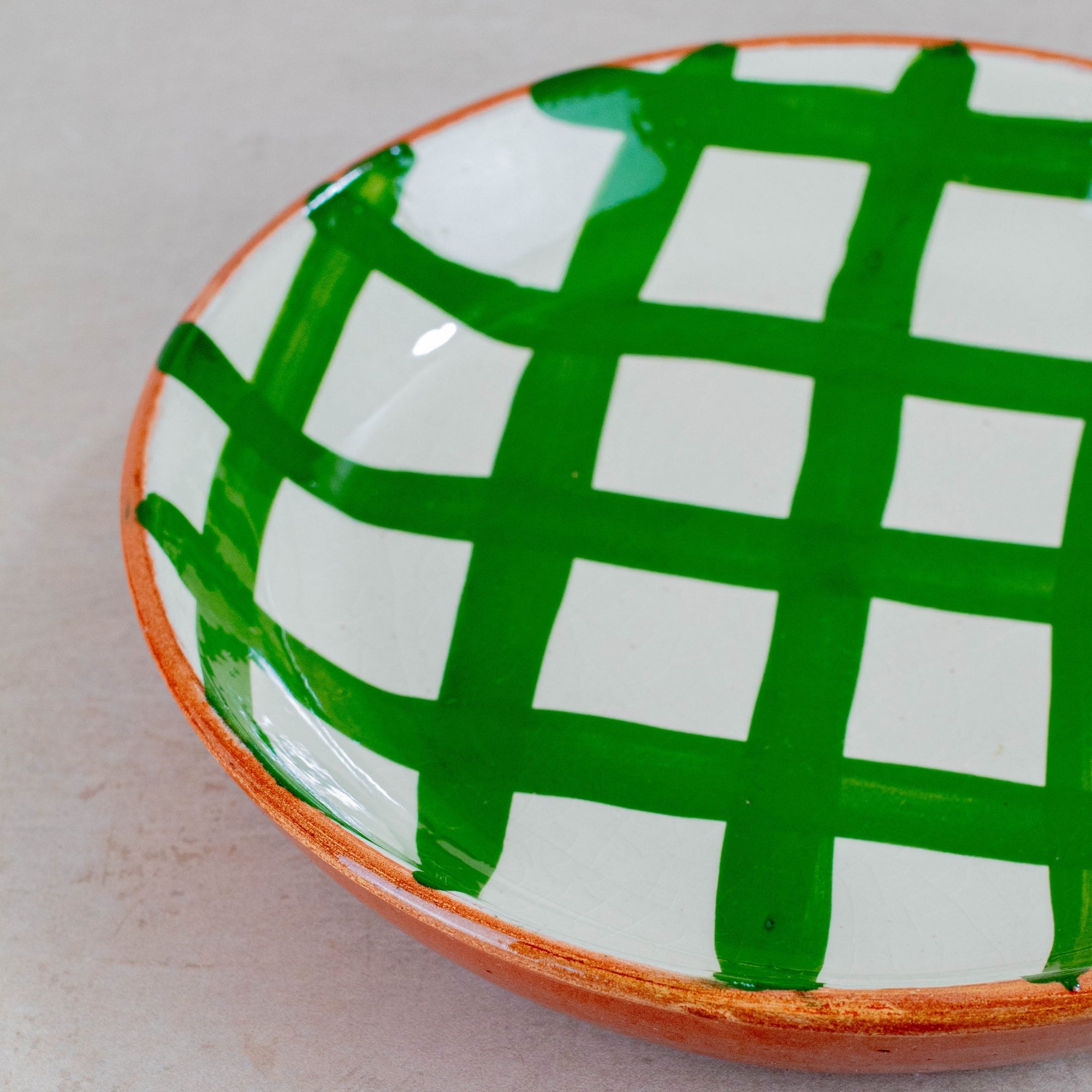 Handmade Checkered Ceramic Bowl - Green
