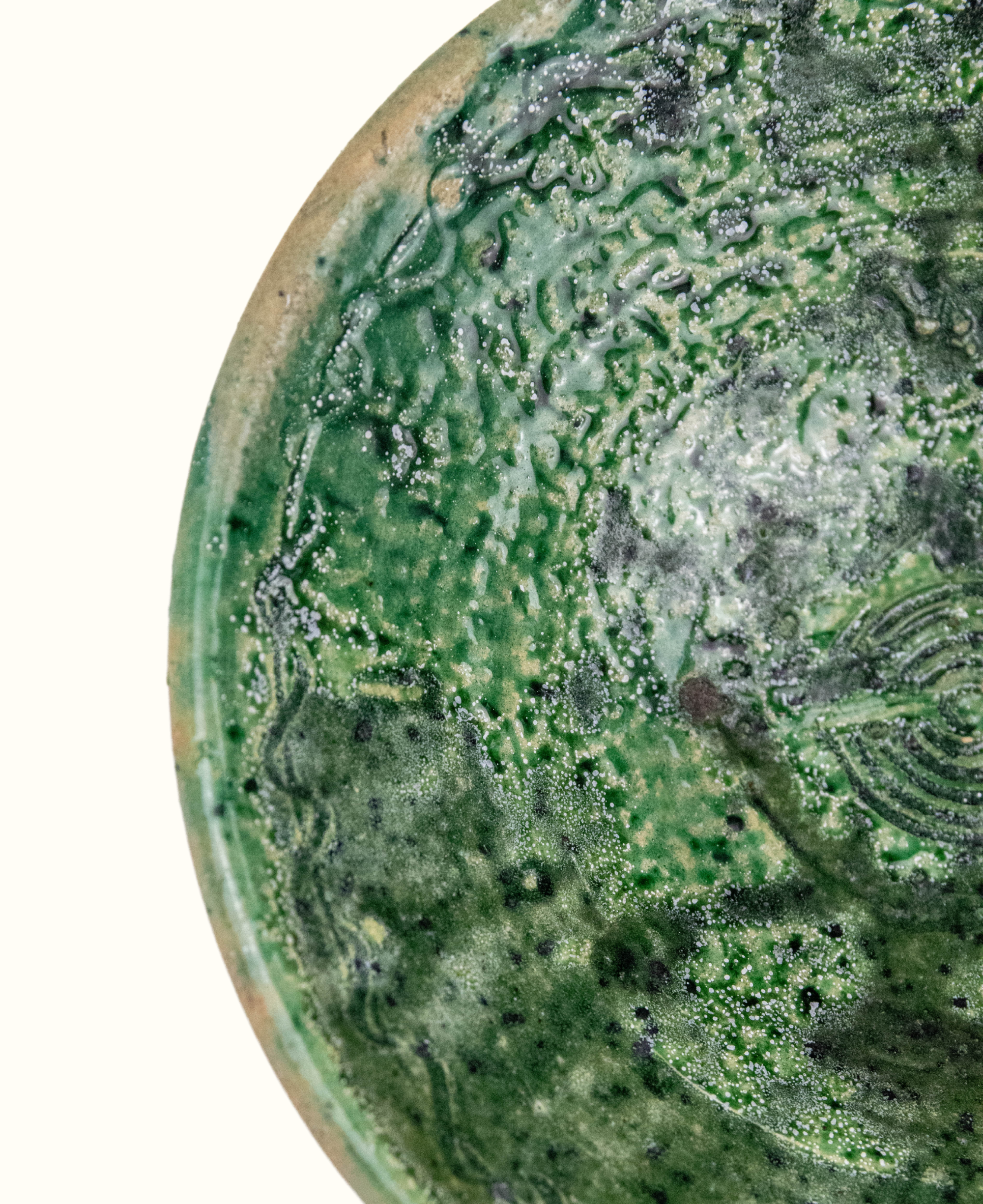Moroccan bowl", "Tamegroute", "green glazed", "handmade", and "fruit bowl