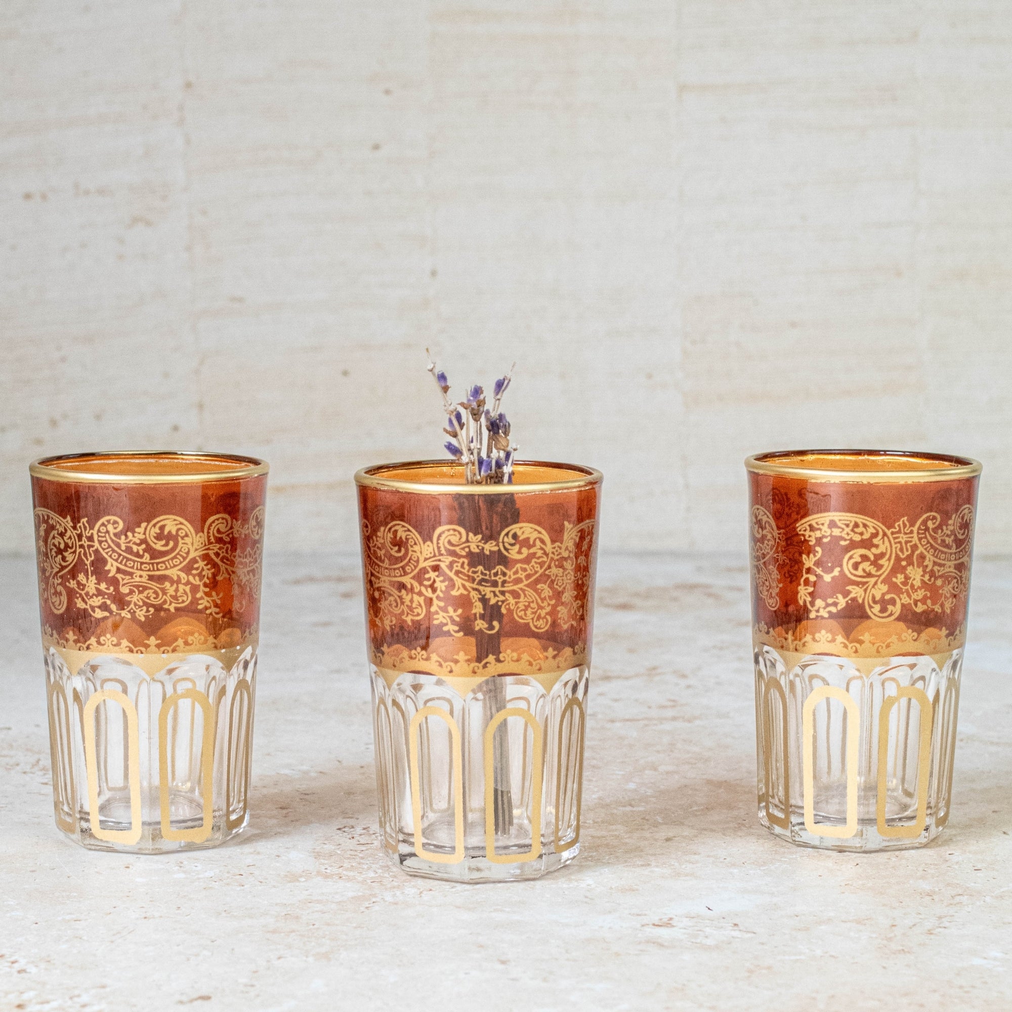 Moroccan Tea Glasses – Amber &amp; Gold Set of 6