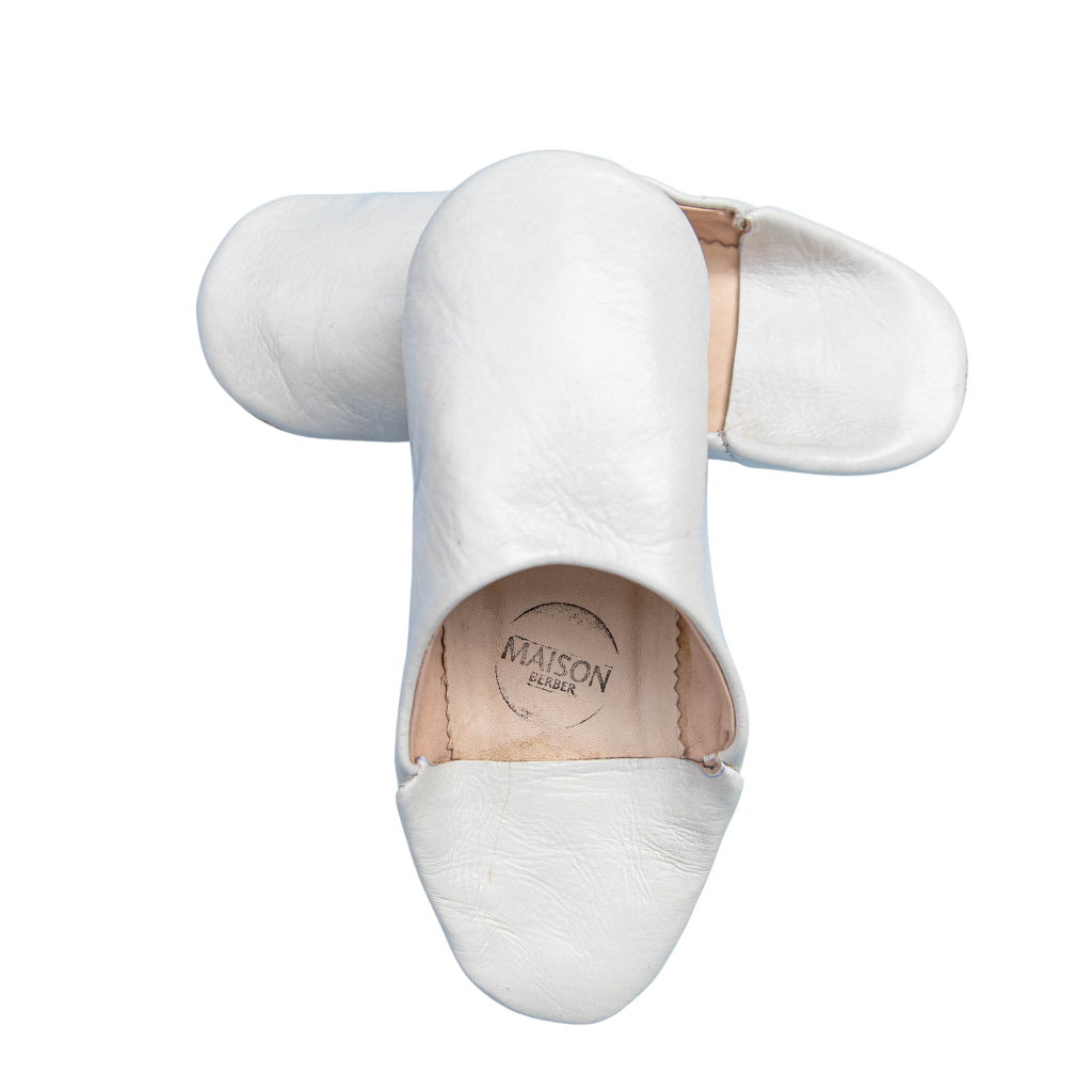 Moroccan Babouche Slippers, White