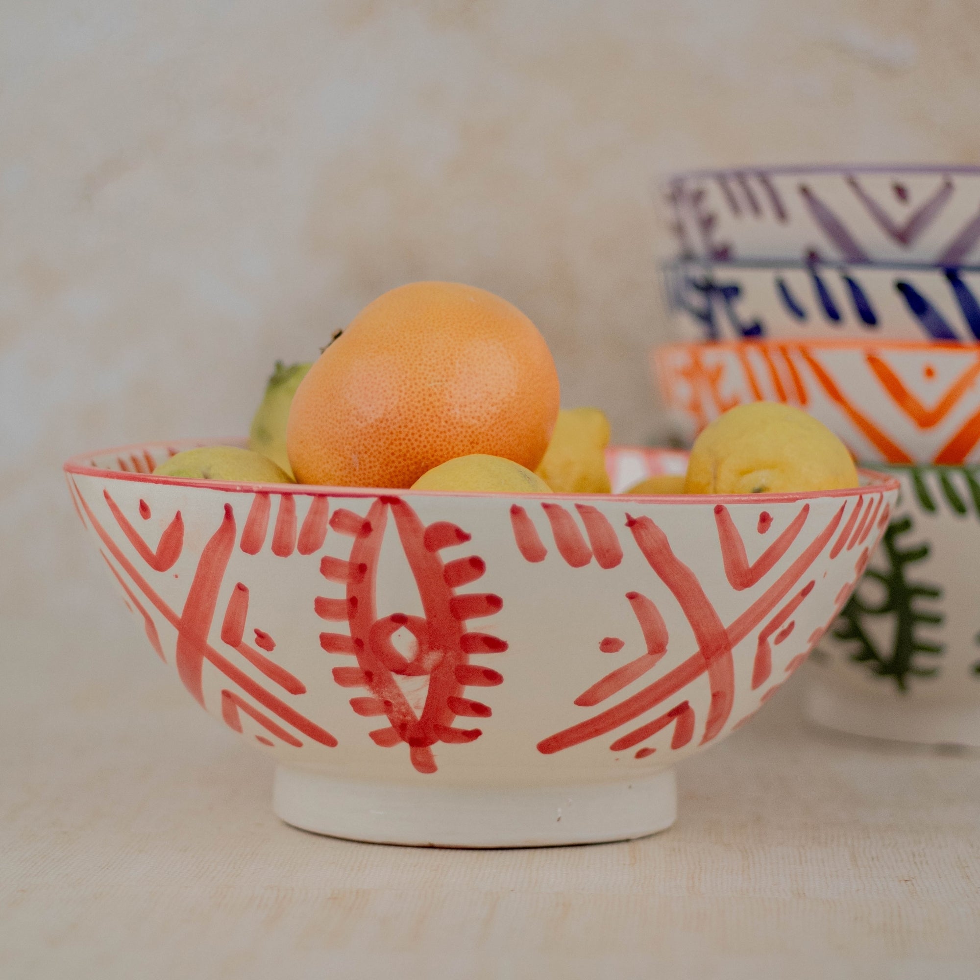 Moroccan Berber Eye Pedestal Bowl - Red
