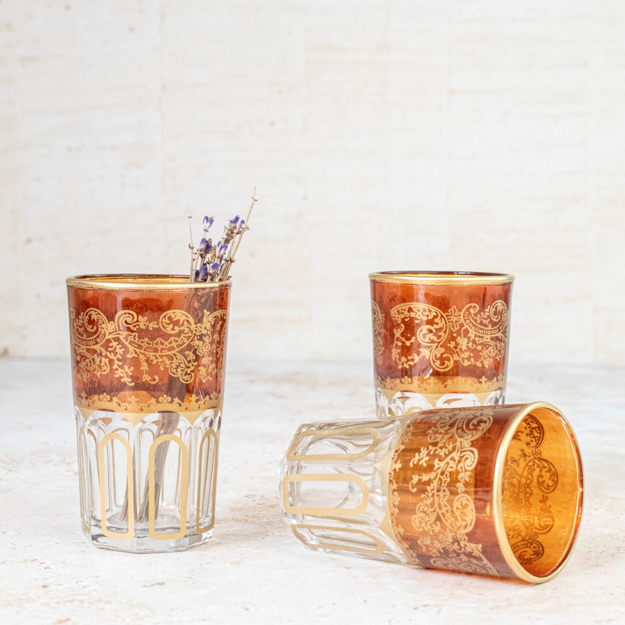 Moroccan Tea Glasses – Amber &amp; Gold Set of 6