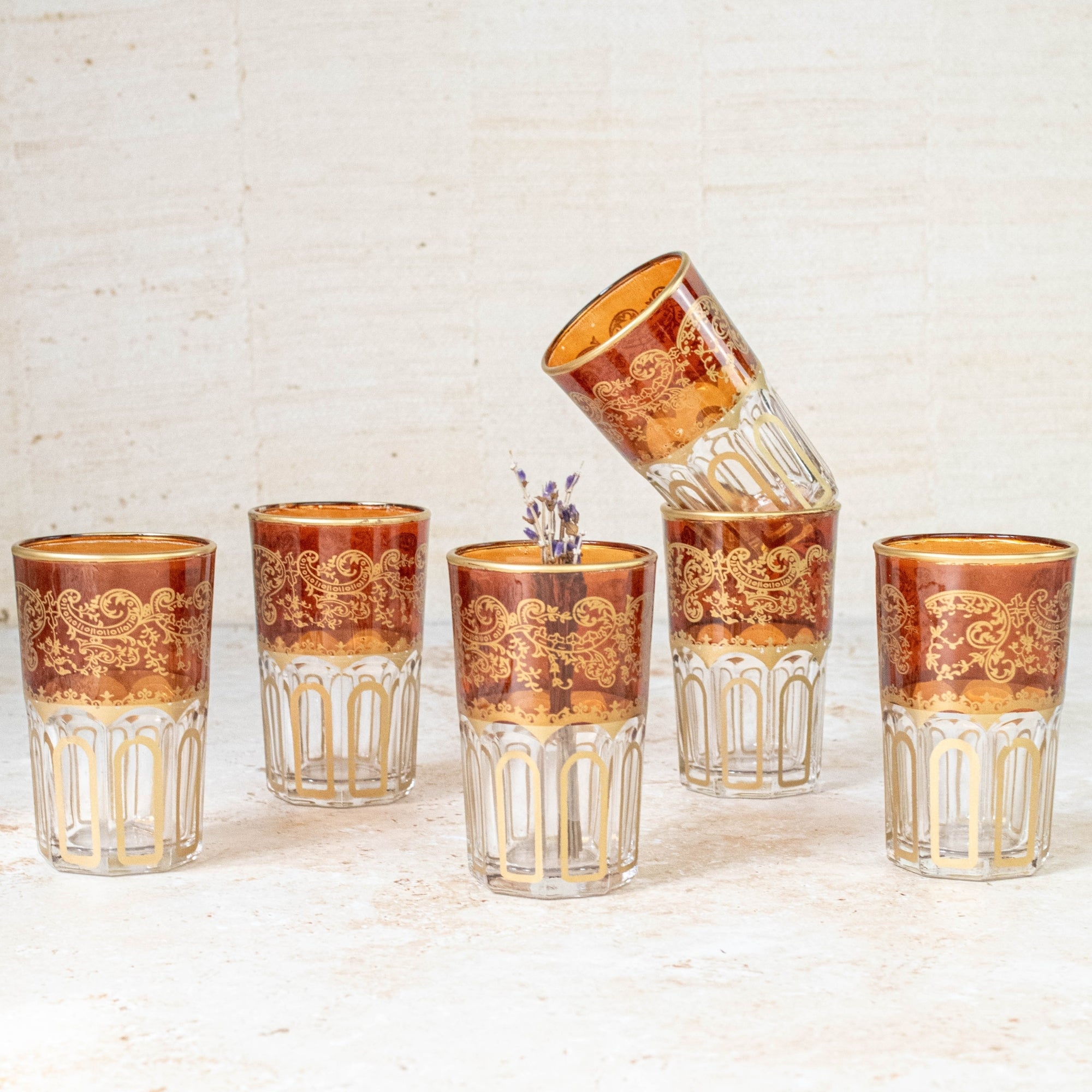 Moroccan Tea Glasses – Amber &amp; Gold Set of 6