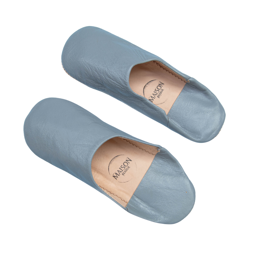 Moroccan Babouche Slippers, Grey