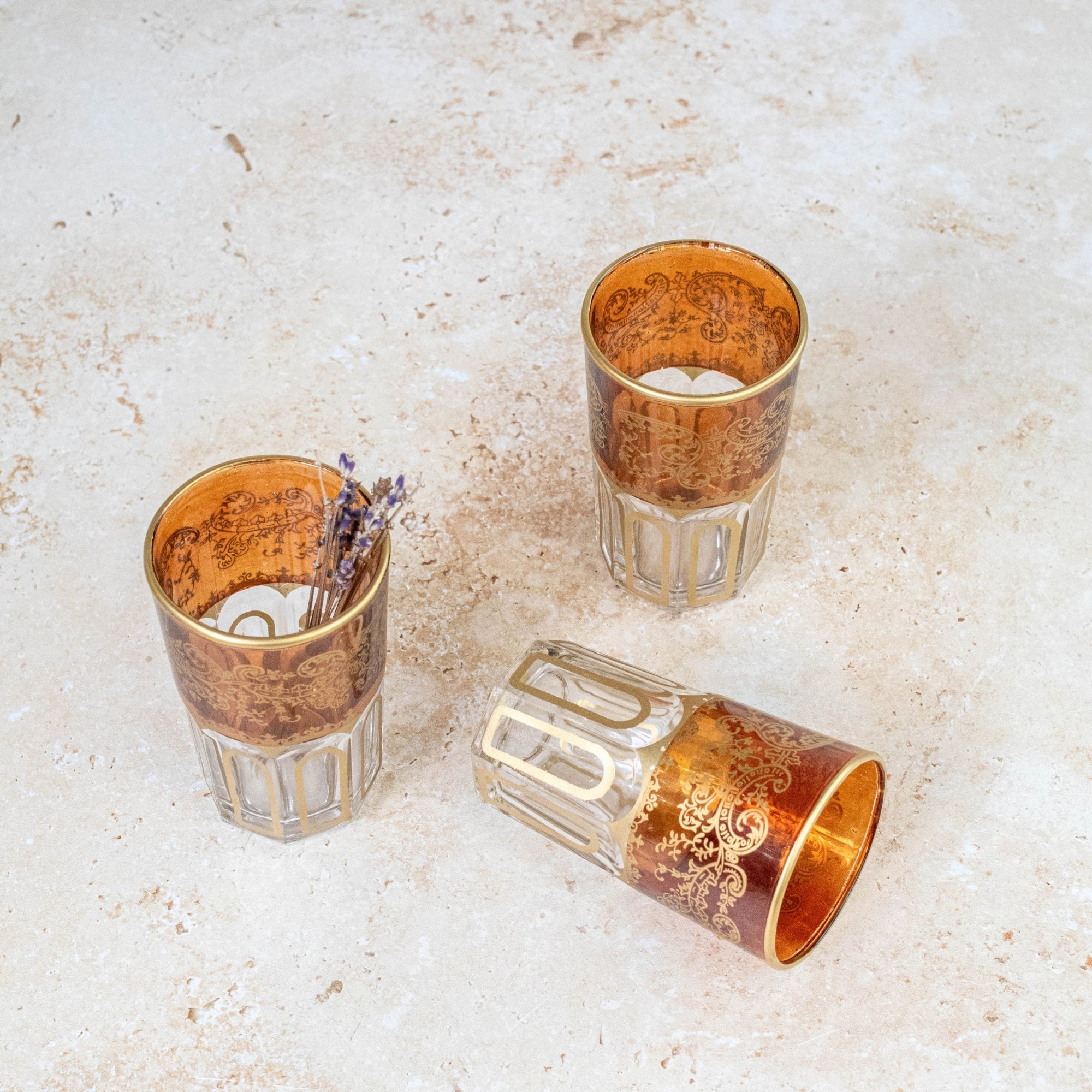 Moroccan Tea Glasses – Amber &amp; Gold Set of 6