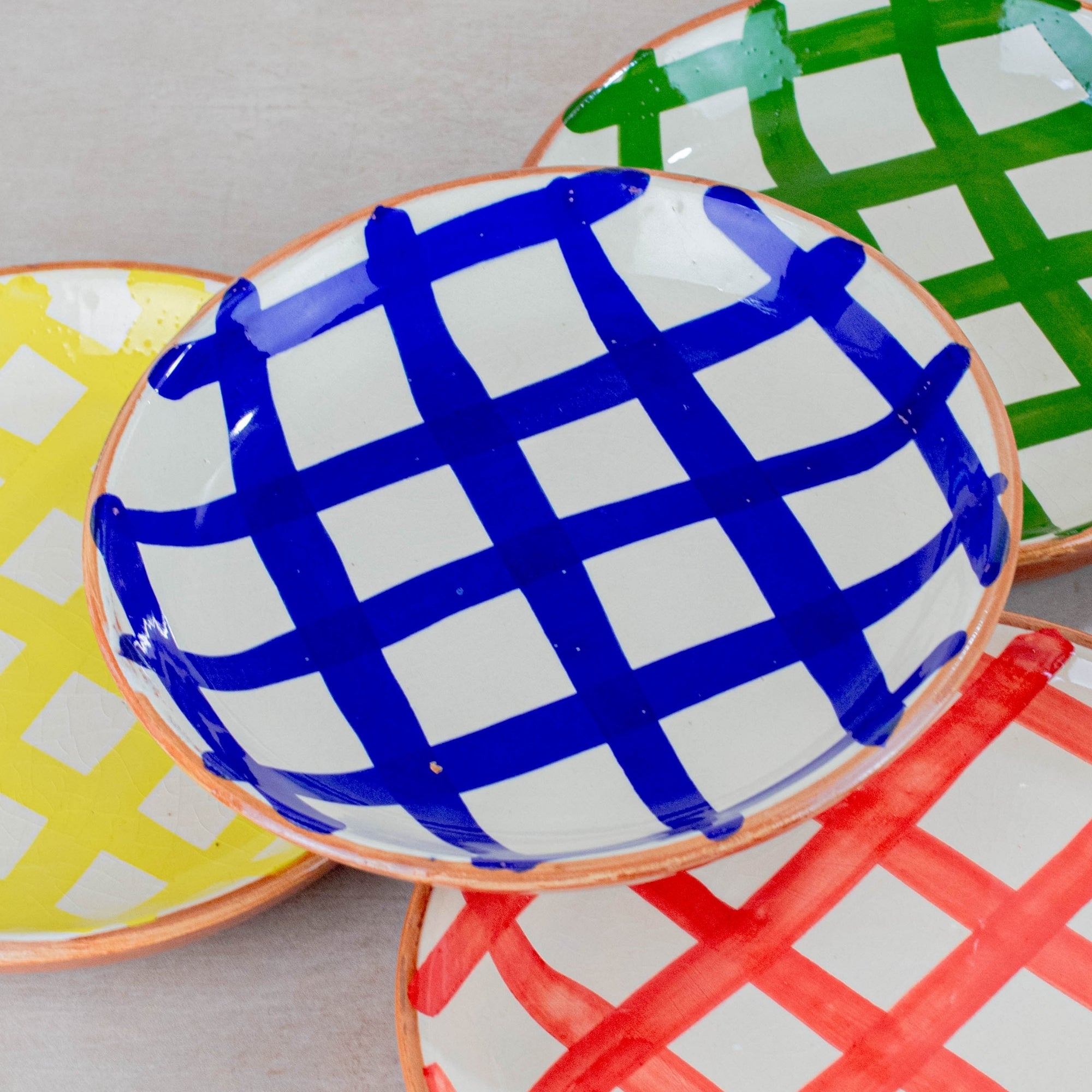 Handmade Checkered Ceramic Bowl - Blue