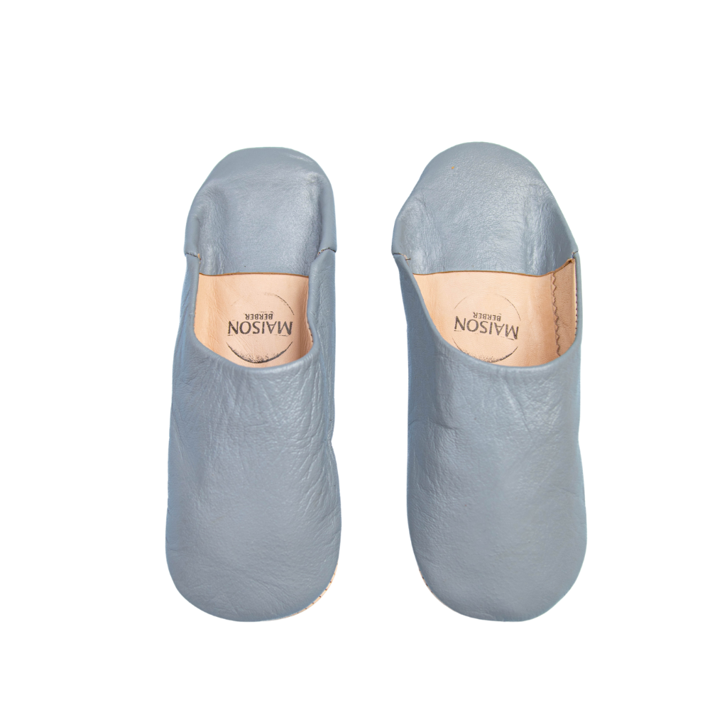 Moroccan Babouche Slippers, Grey