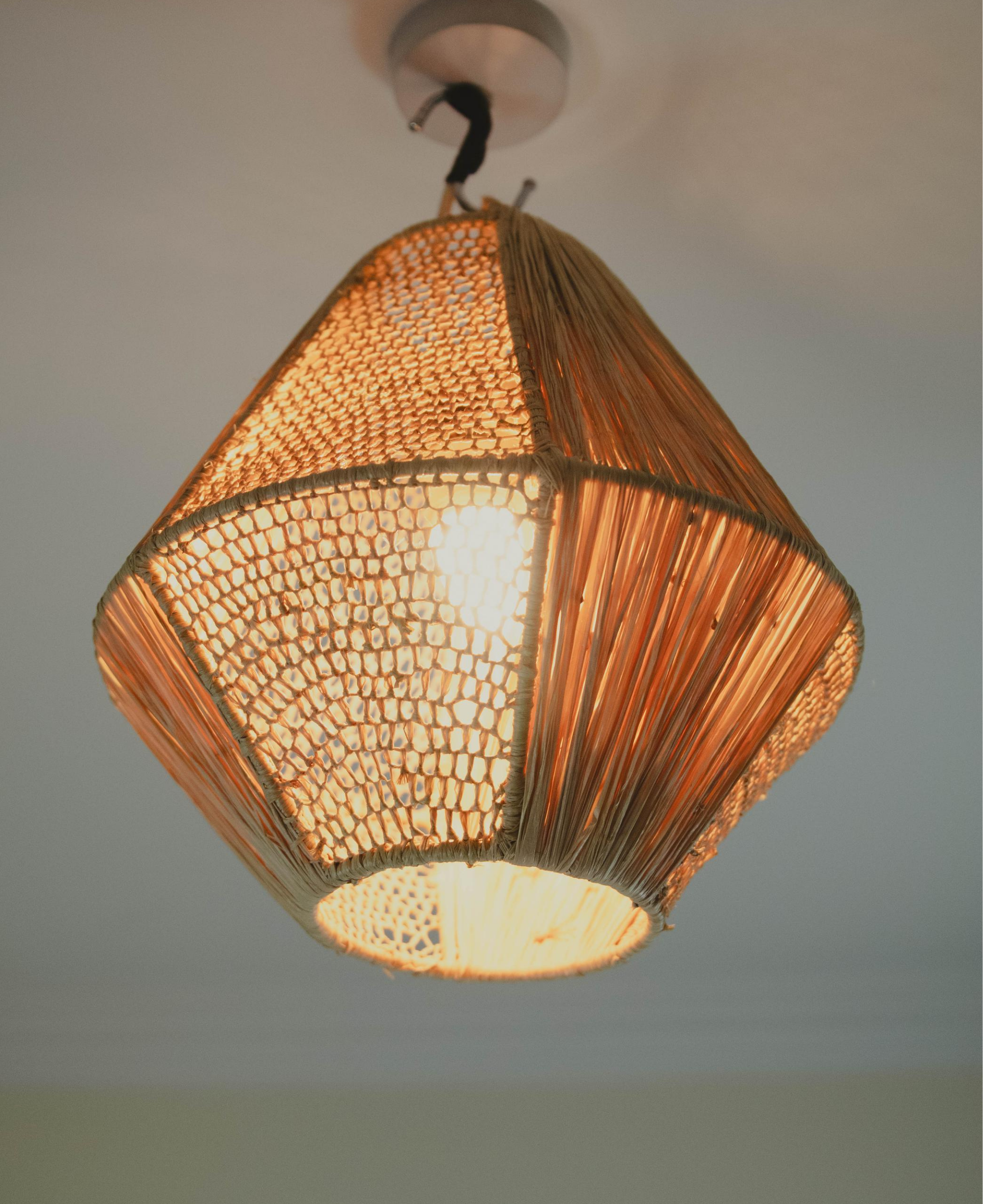 Handmade Lace Raffia Light Suspension Lampshade - Boho Chic Raffia Ceiling Pendant