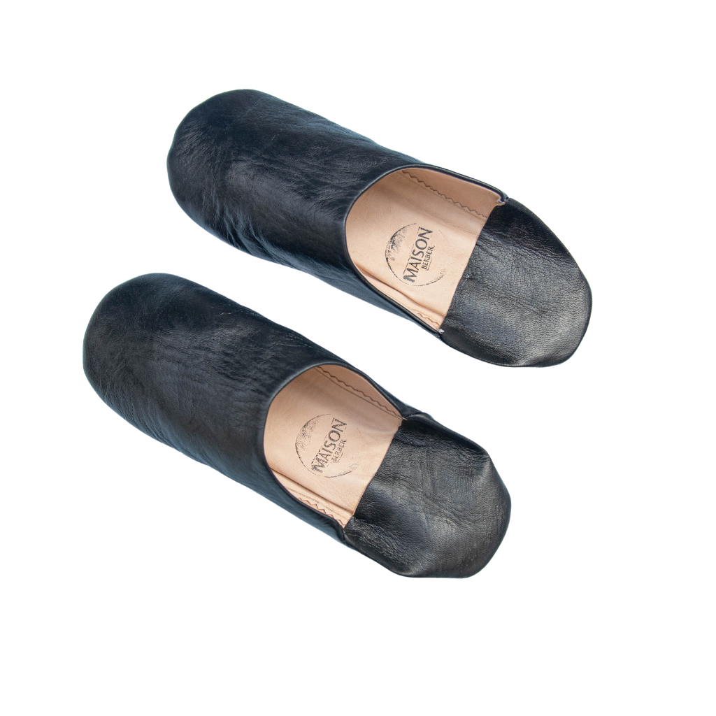 Moroccan Babouche Slippers, Black