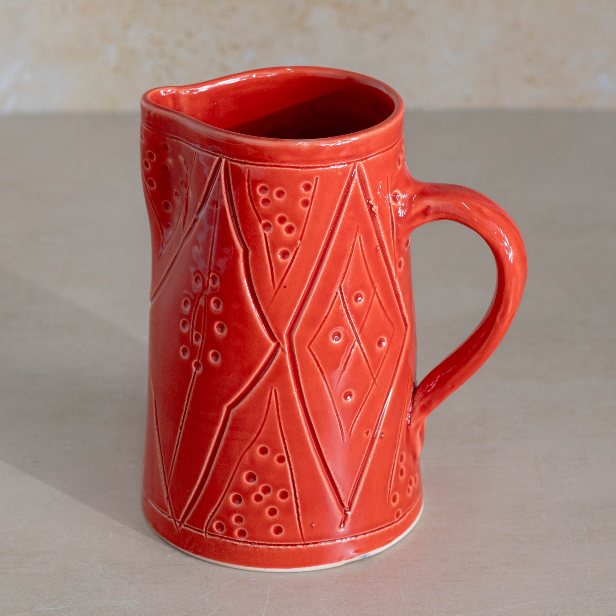Handmade Moroccan Carved Pitcher - Red