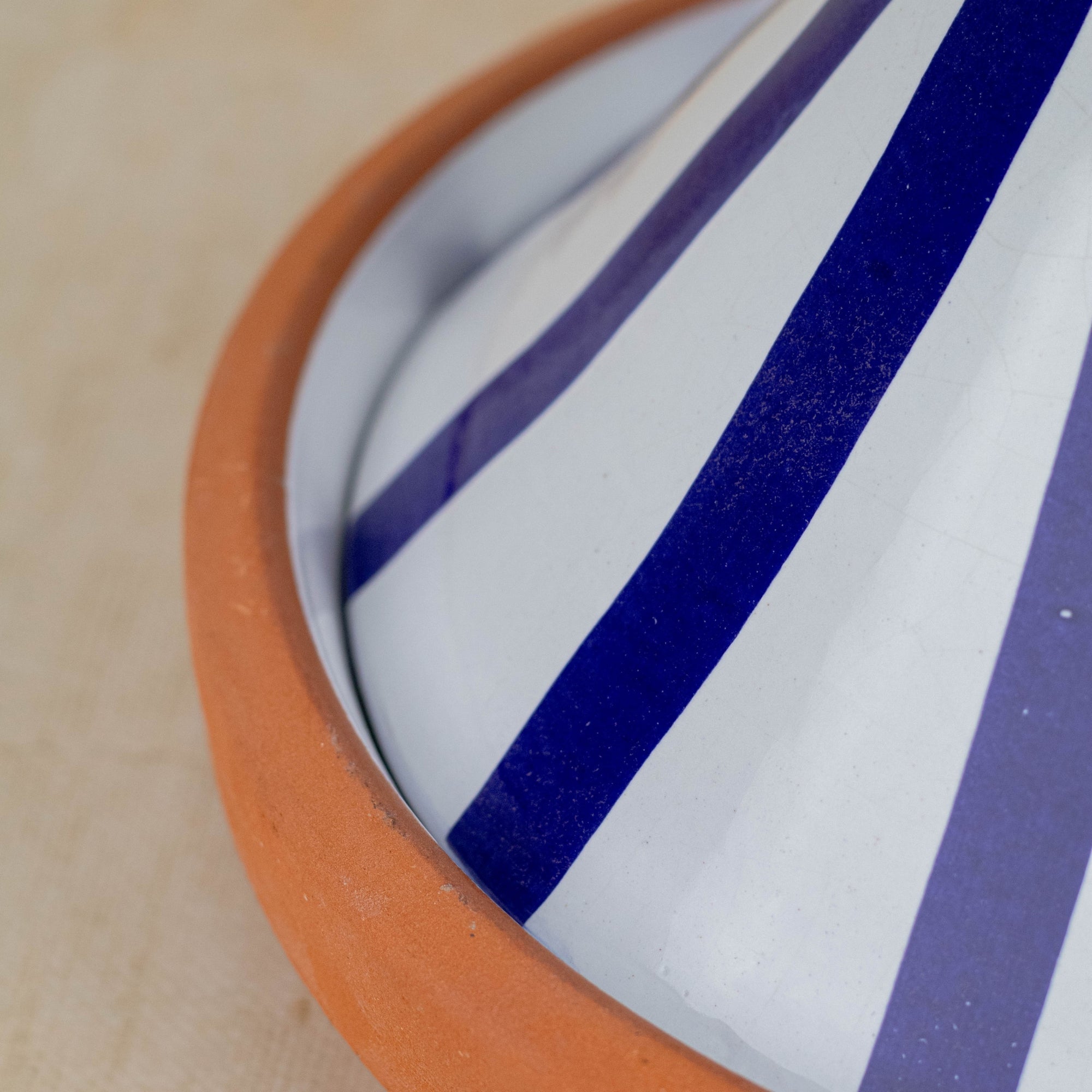 Handmade Moroccan Cooking Tagine - Blue Stripes 