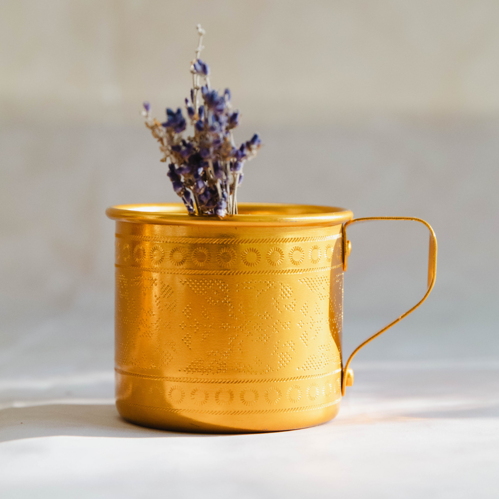 Handmade Moroccan Aluminium Mug – Elegant Gold Finish