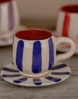 Handmade Striped Coffee Cup & Saucer - Blue