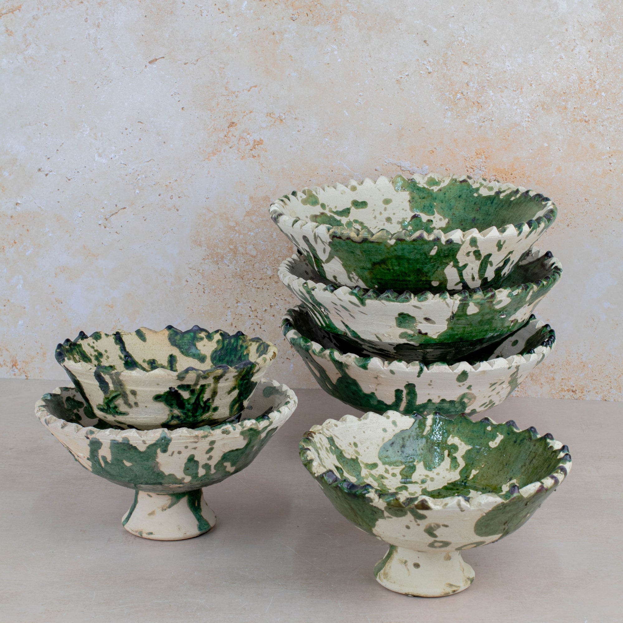 Handmade Tamegroute Bowl - Green (Half-Glazed Splatter)