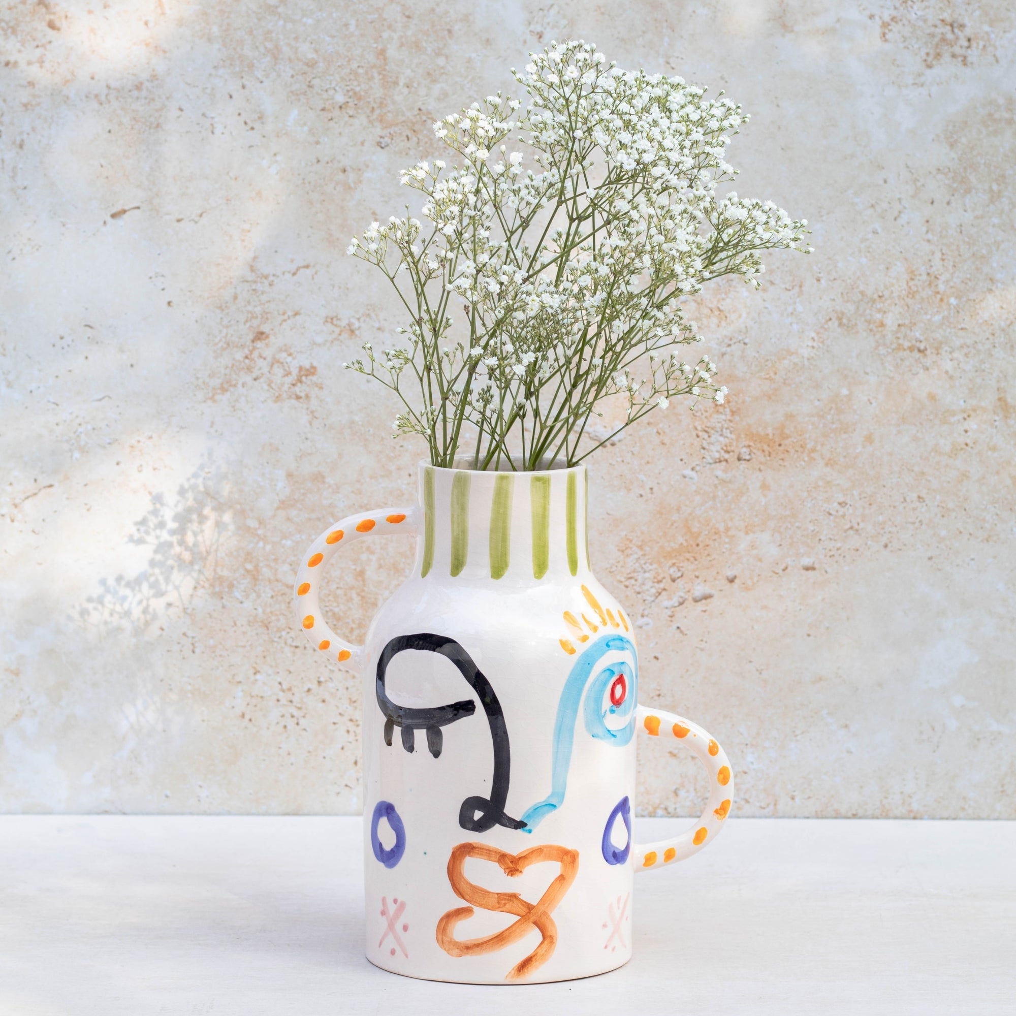 Handmade Moroccan Visage Vase - Green Stripe