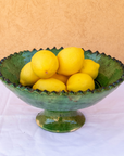 Moroccan Vintage Green Glazed Pedestal Fruit Bowl