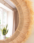 Bohemian Moroccan Handcrafted Wall Mirror: Round - Natural Raffia