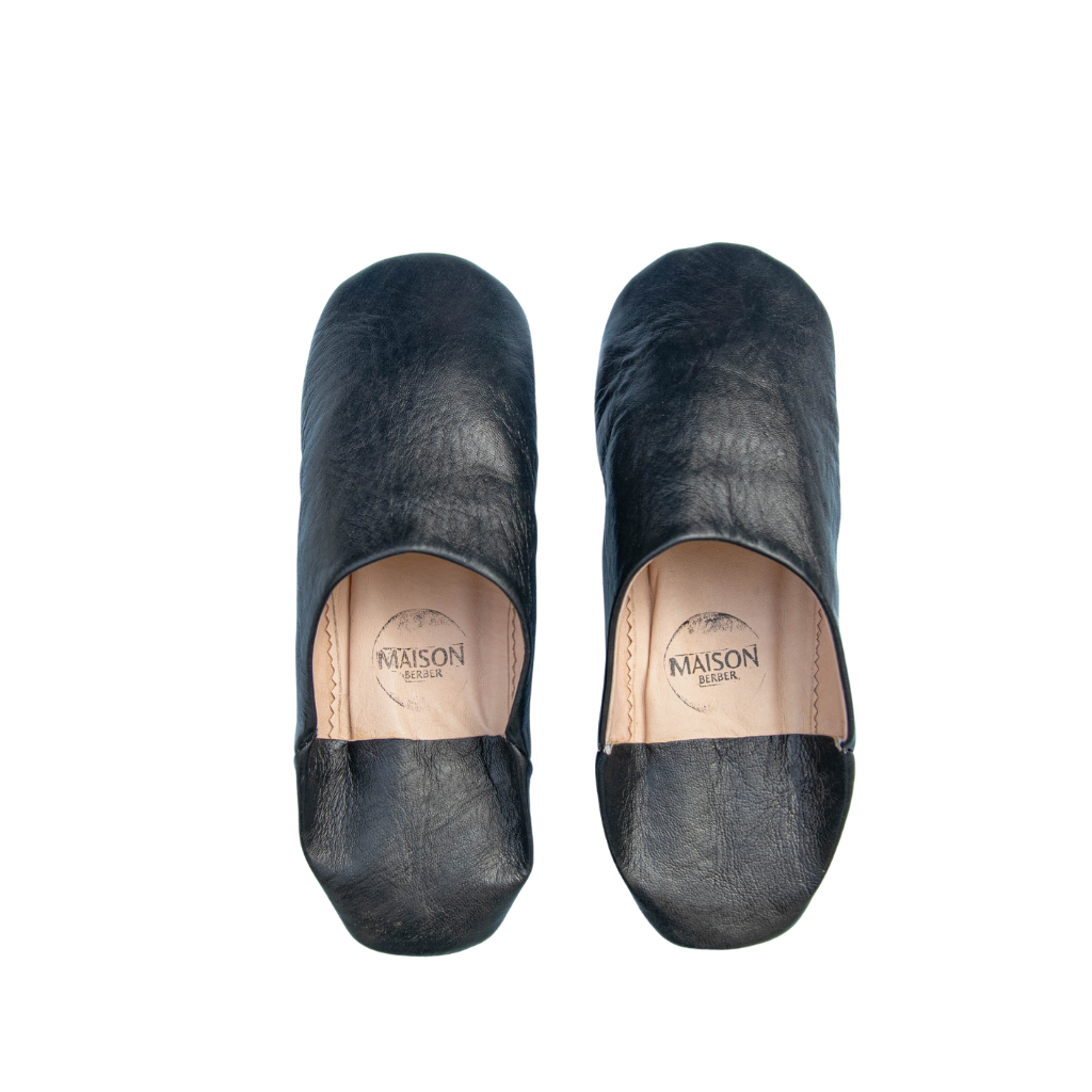 Moroccan Babouche Slippers, Black