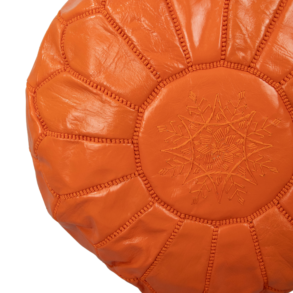 Moroccan Leather Pouffe Burnt Orange