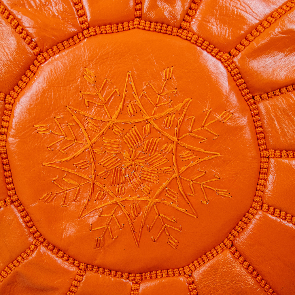 Moroccan Leather Pouffe Burnt Orange