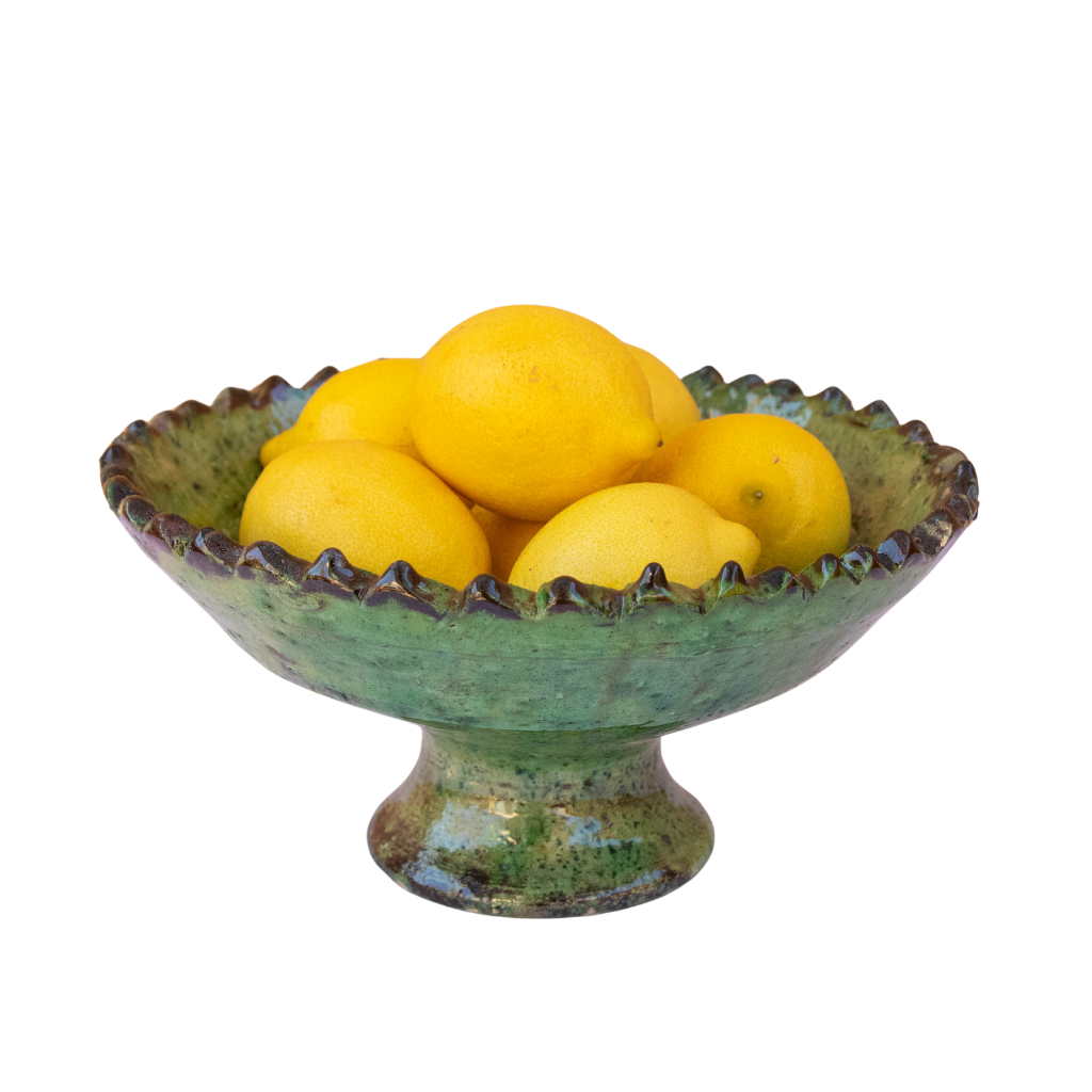 Moroccan Handmade Tamegroute Green Glazed Pedestal Fruit Bowl