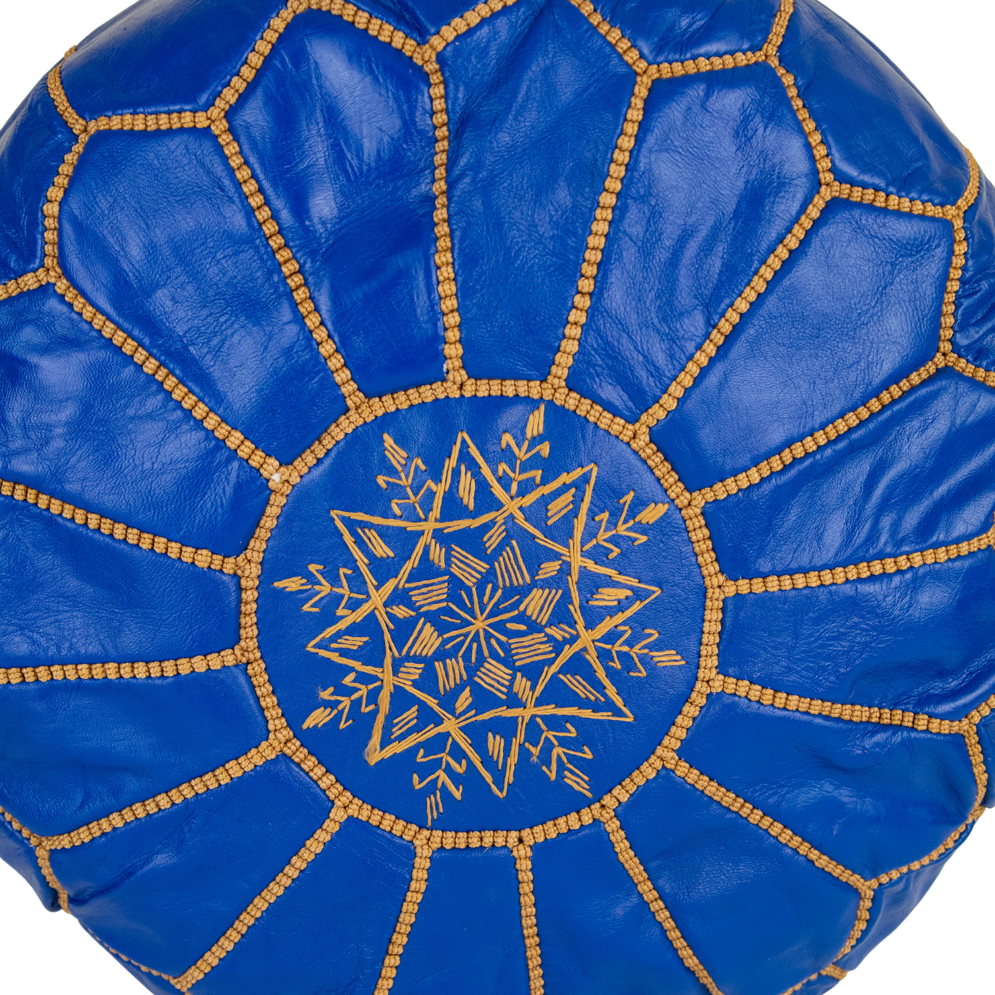 Moroccan Leather Pouffe Blue