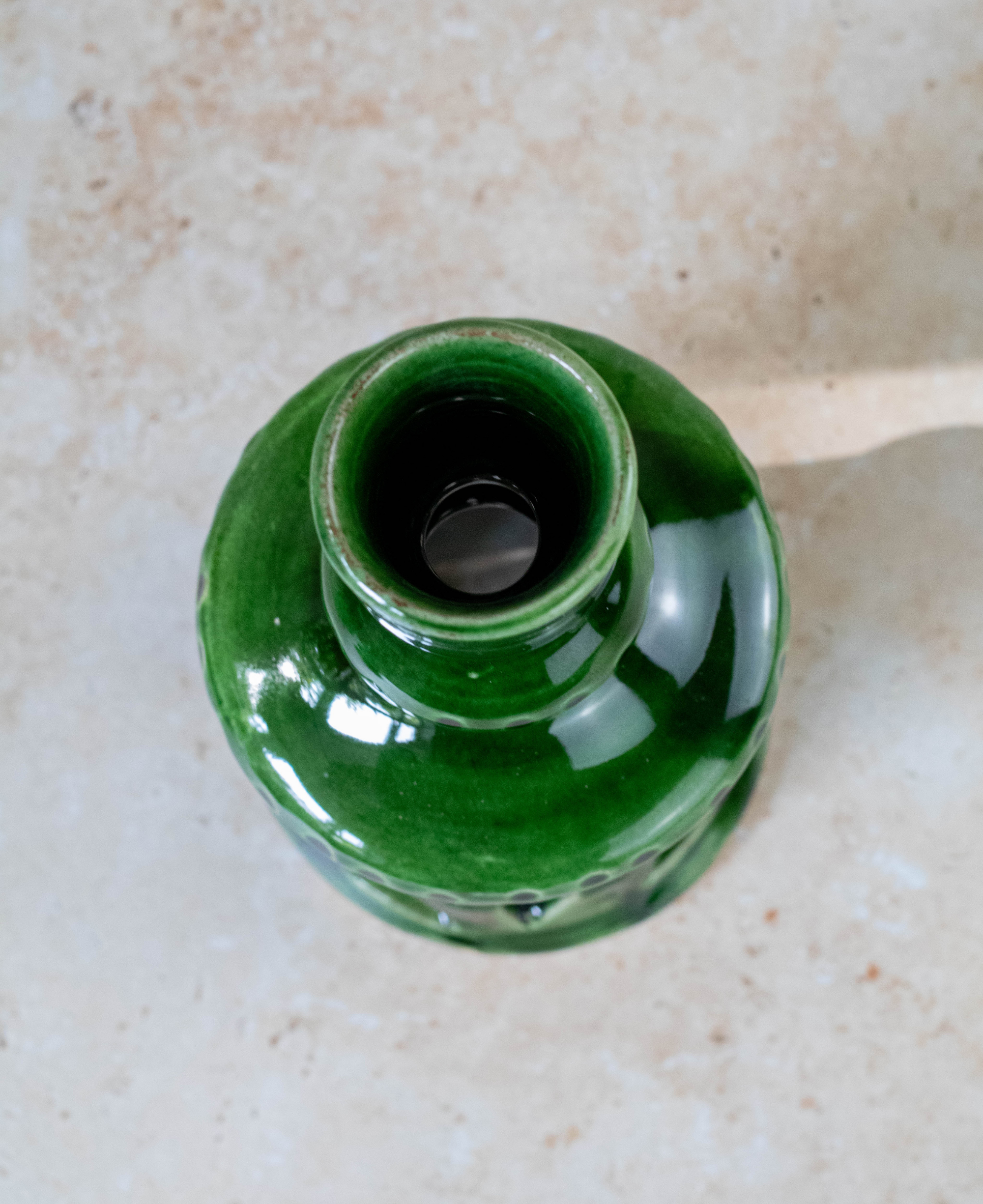 Handmade Moroccan Green Ceramic Candlestick Holder 