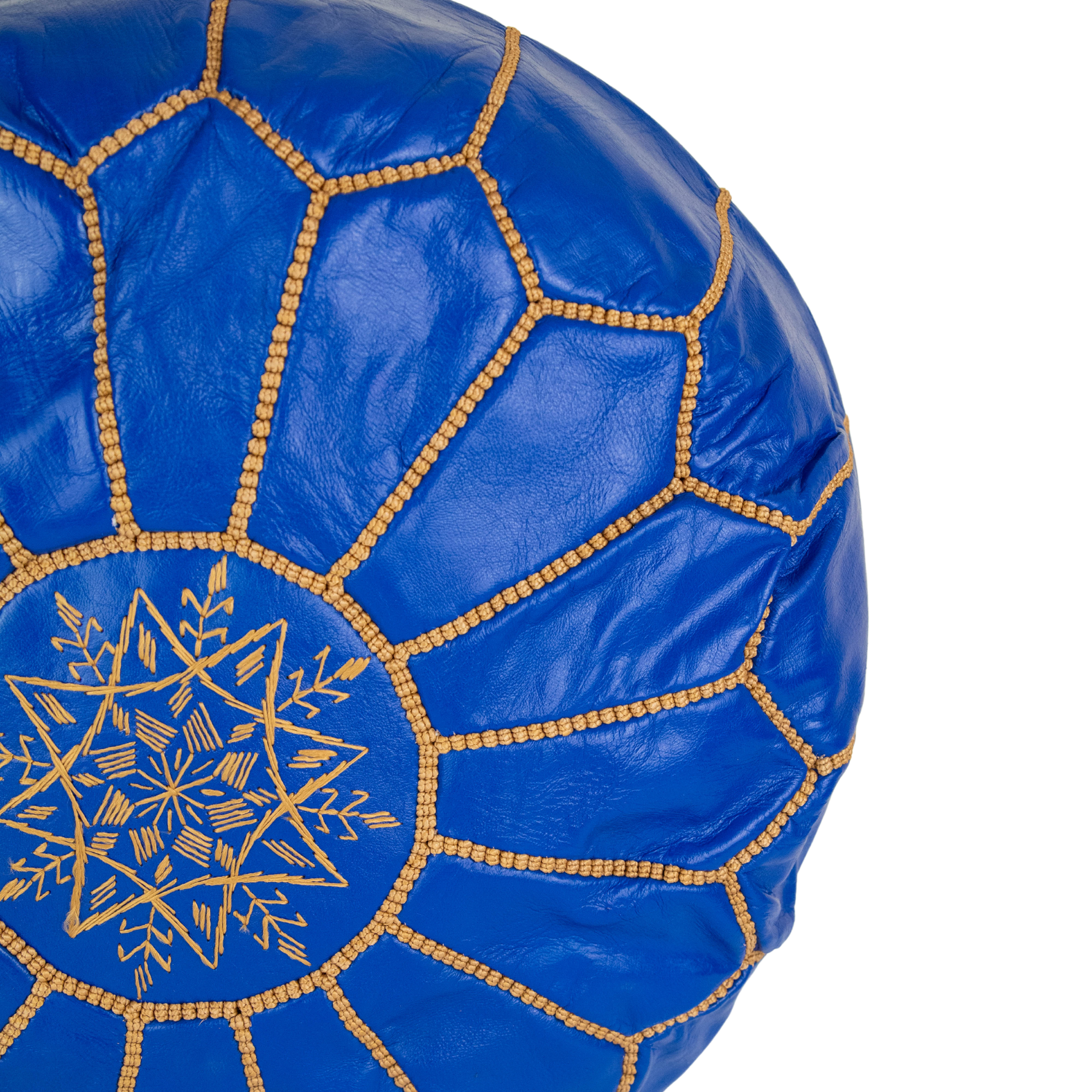 Moroccan Leather Pouffe Blue