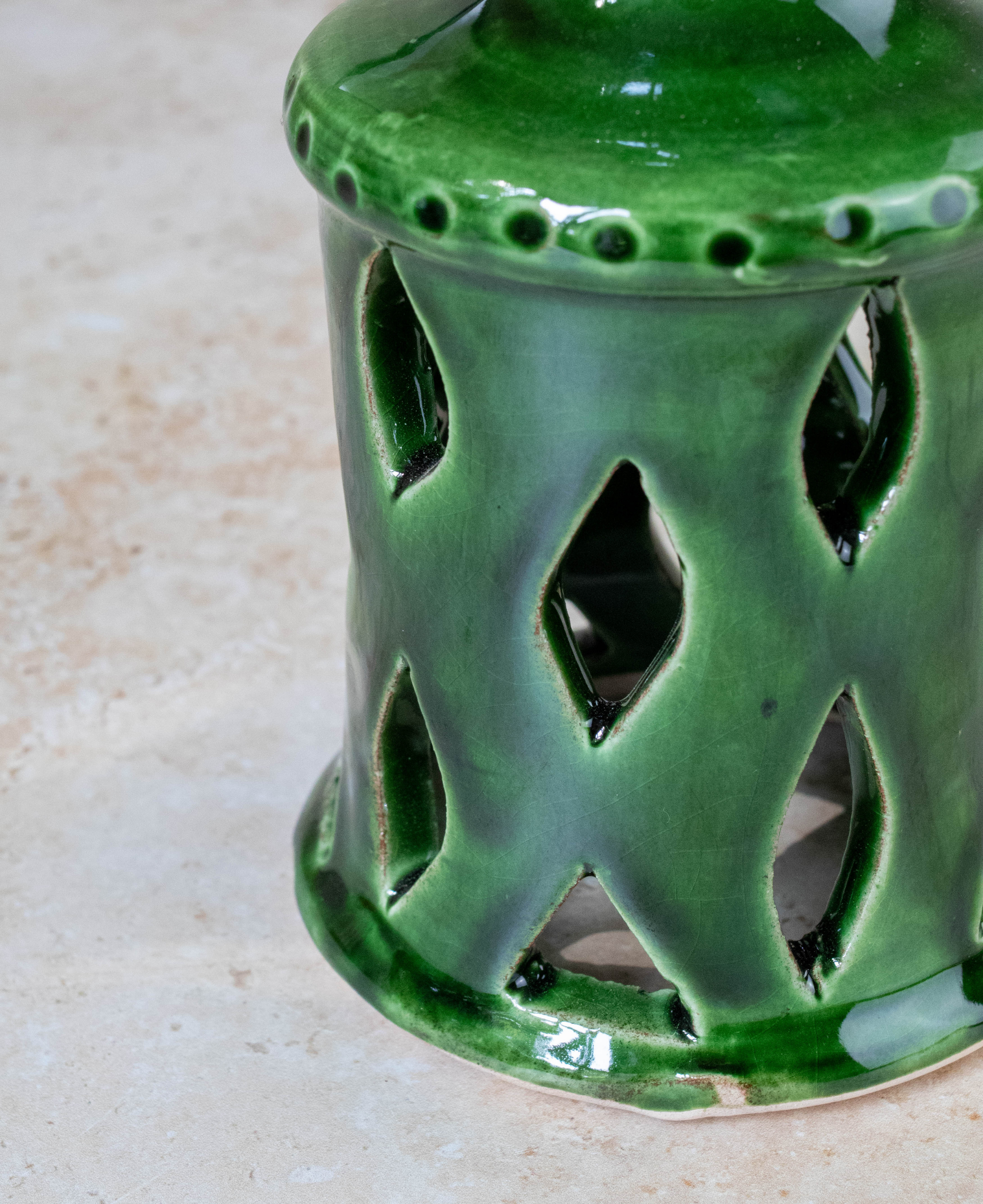 Handmade Moroccan Green Ceramic Candlestick Holder 