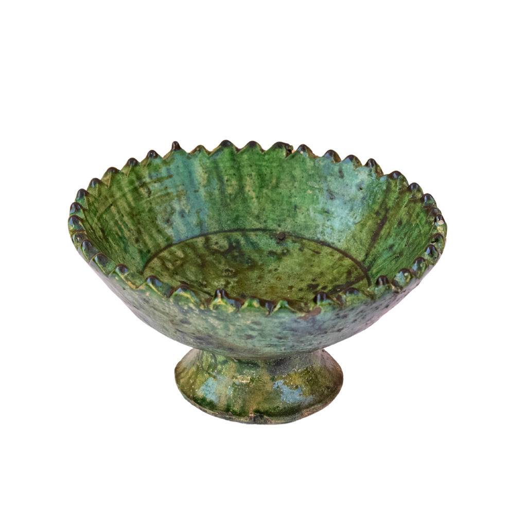 Moroccan Handmade Tamegroute Green Glazed Pedestal Fruit Bowl