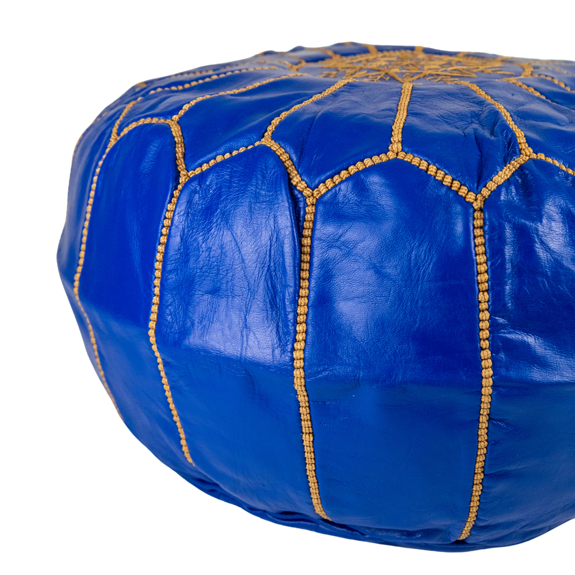 Moroccan Leather Pouffe Blue