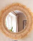 Bohemian Moroccan Handcrafted Wall Mirror: Round - Natural Raffia