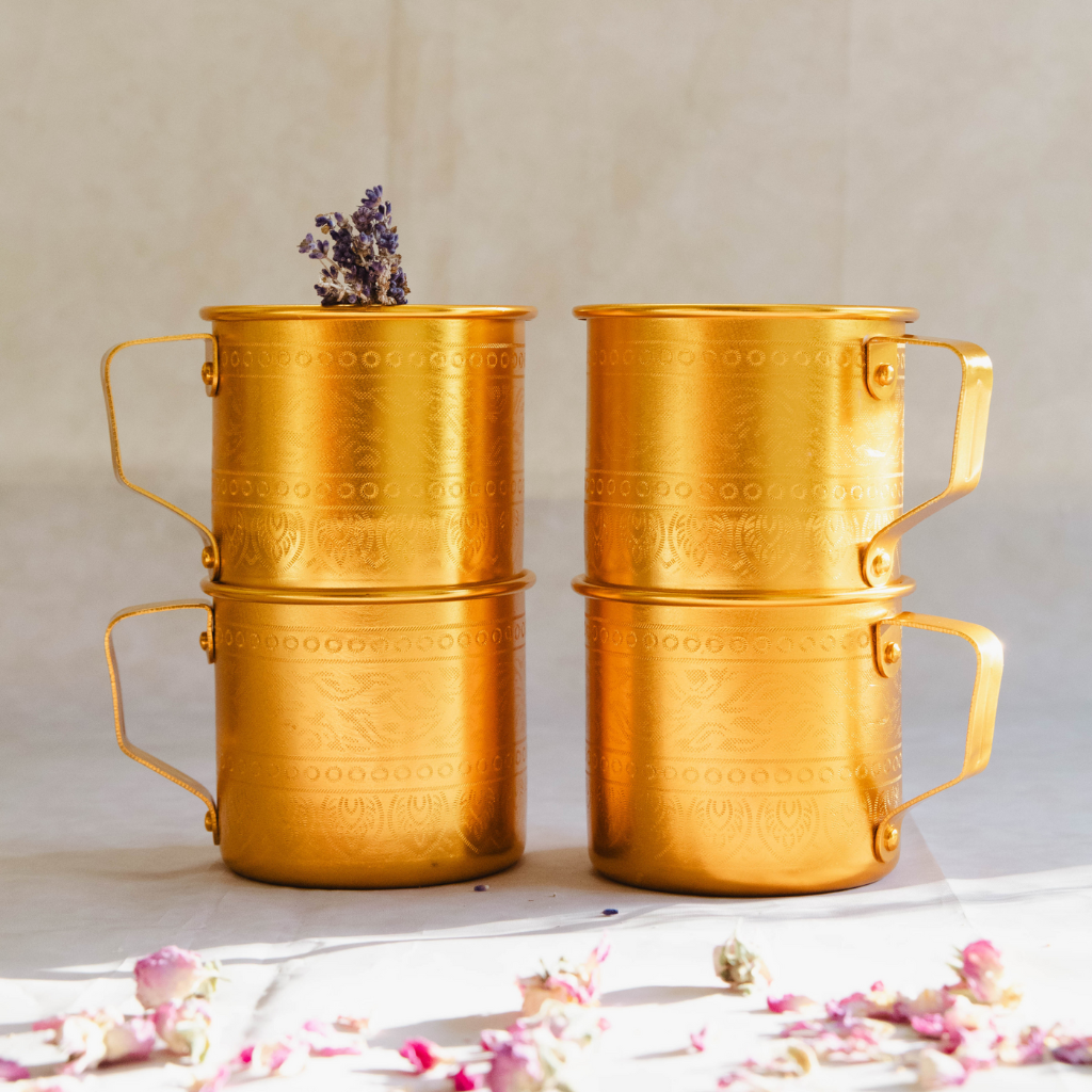 Handmade Moroccan Aluminium Mug – Elegant Gold Finish