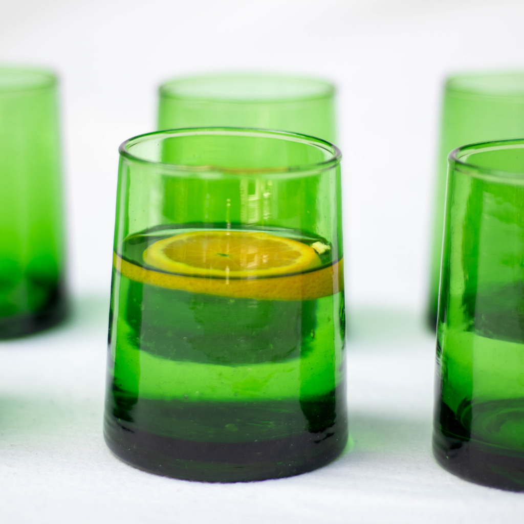 Set of 6 Recycled Moroccan Tumbler Highball Beldi Glass Green