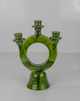 Handmade Vintage Tamegroute Shaded Green Candlestick Holder