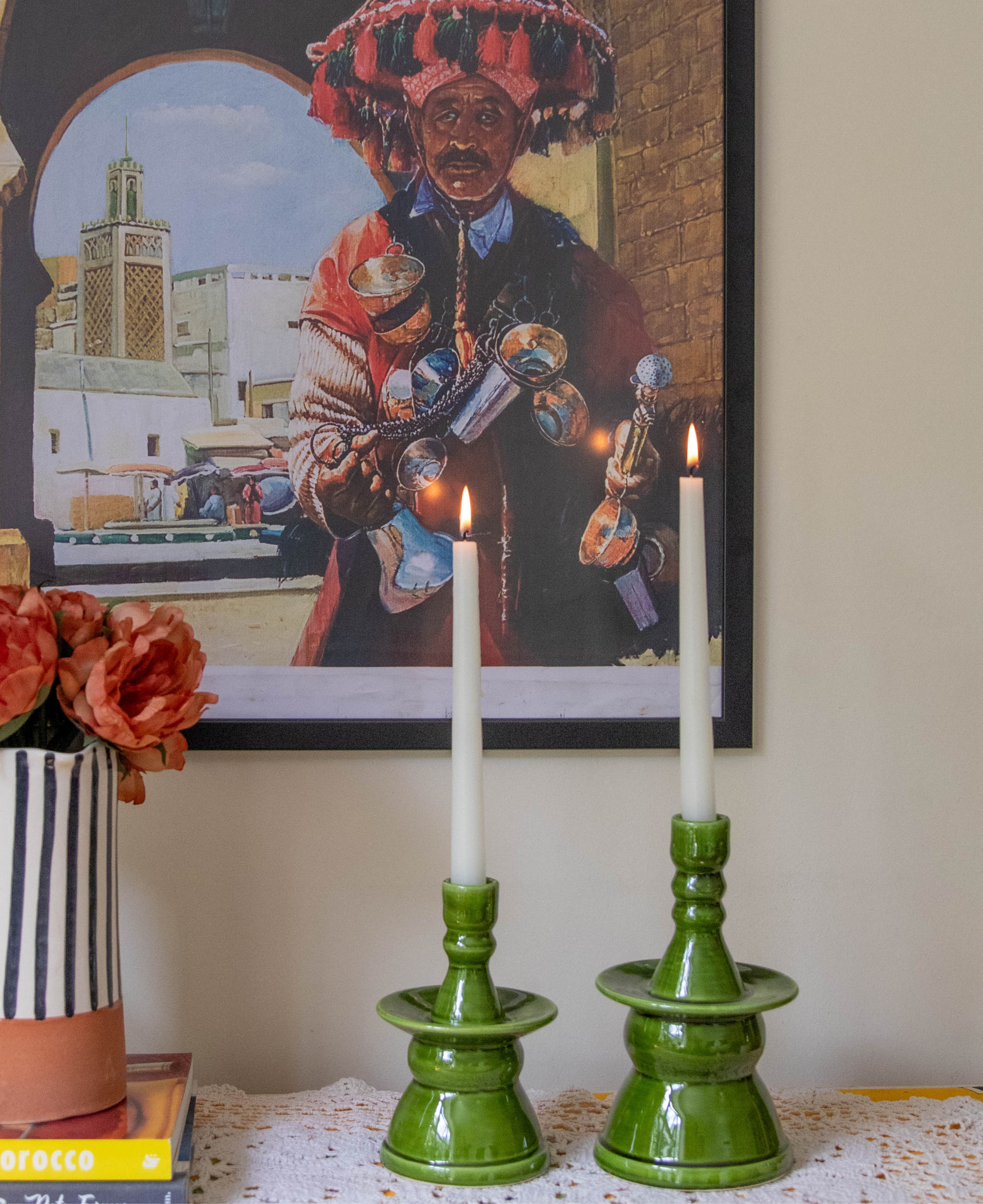 Handmade Green Glazed Ceramic Candlestick