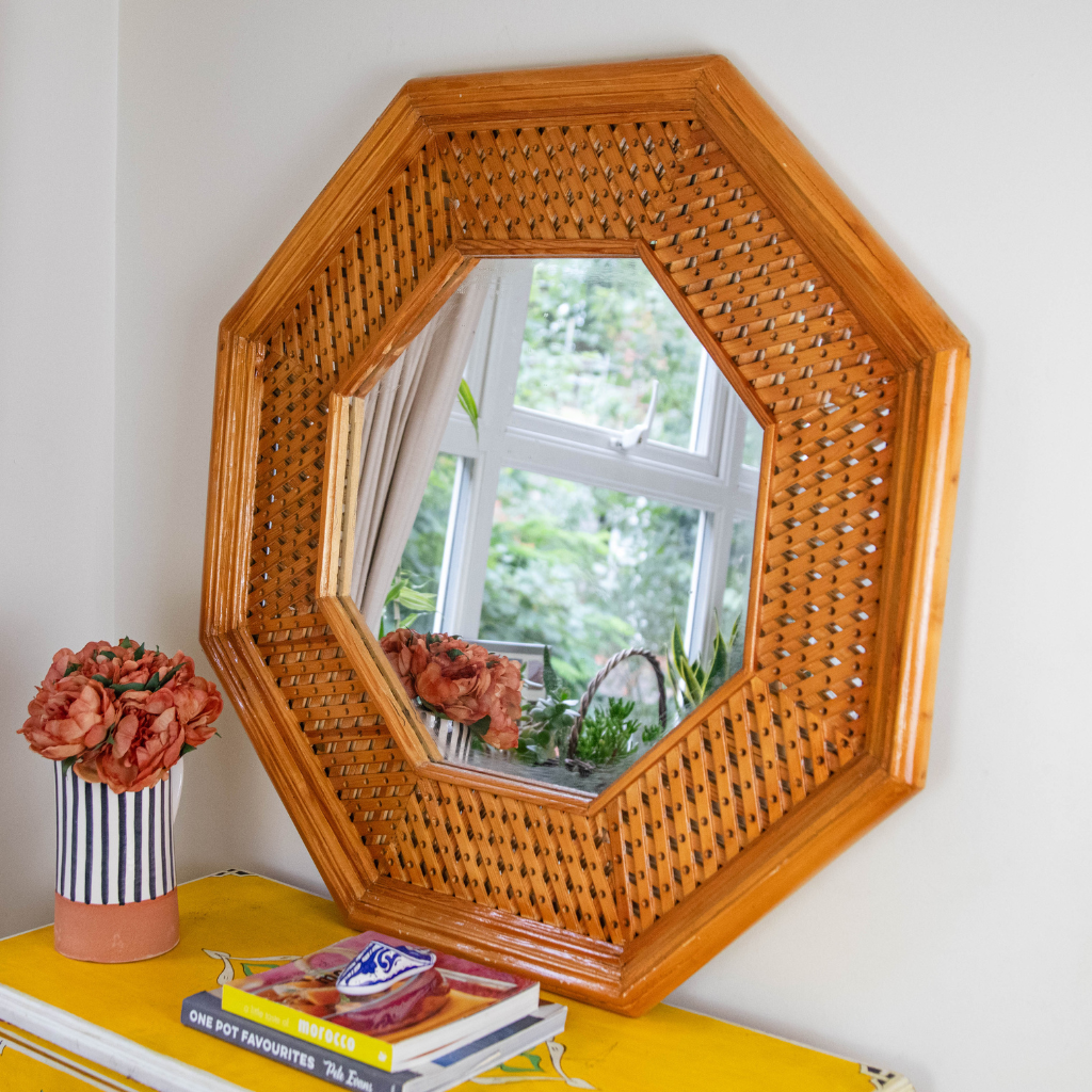 Hand-Carved Moroccan Wooden Wall Mirror