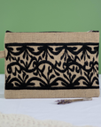 Moroccan Hand-Embroidered Hessian Clutch, Black